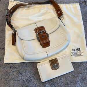 Coach SoHo Flap Cream and Tan Leather Shoulder Bag